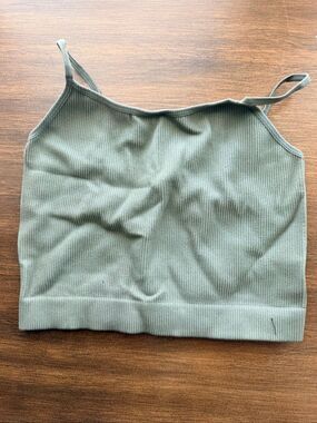 Zenna Sage Green Ribbed Seamless Camisole Tank Top Built-In Bra Size L/XL